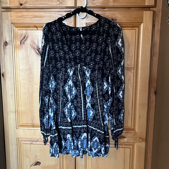 Free People Down By The Bay Blue White Oversized Tunic Top Dress - Picture 2 of 8